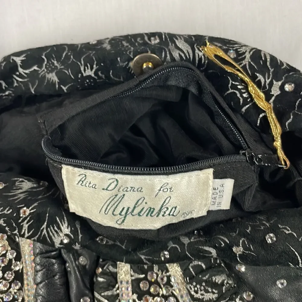 VTG Vintage Rita Diana for Mylinka Made in the USA Black w/ Rhinestones Purse